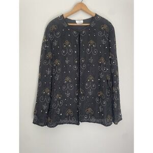 Vtg JMC Women 1X Black Silk Beaded Evening Formal Jacket Event Wedding Guest‎